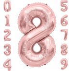 Balon din Folie Metalizata Embo, Figurina Cifra, Tema Aniversare 100 cm, Ambalaj Individual, Pai inclus, Umflare cu Aer sau Heliu, Coral, Rose Gold, Cifra 8 - imagine 5