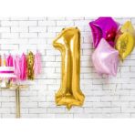 Balon din Folie Metalizata Embo, Figurina Cifra, Tema Aniversare 100 cm, Ambalaj Individual, Pai inclus, Umflare cu Aer sau Heliu, Auriu, Cifra 1 - imagine 3