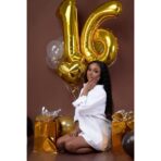 Balon din Folie Metalizata Embo, Figurina Cifra, Tema Aniversare 100 cm, Ambalaj Individual, Pai inclus, Umflare cu Aer sau Heliu, Auriu, Cifra 1 - imagine 4