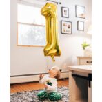 Balon din Folie Metalizata Embo, Figurina Cifra, Tema Aniversare 100 cm, Ambalaj Individual, Pai inclus, Umflare cu Aer sau Heliu, Auriu, Cifra 1 - imagine 8