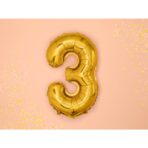 Balon din Folie Metalizata Embo, Figurina Cifra, Tema Aniversare 100 cm, Ambalaj Individual, Pai inclus, Umflare cu Aer sau Heliu, Auriu, Cifra 3 - imagine 2