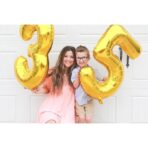 Balon din Folie Metalizata Embo, Figurina Cifra, Tema Aniversare 100 cm, Ambalaj Individual, Pai inclus, Umflare cu Aer sau Heliu, Auriu, Cifra 3 - imagine 4