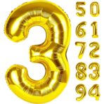 Balon din Folie Metalizata Embo, Figurina Cifra, Tema Aniversare 100 cm, Ambalaj Individual, Pai inclus, Umflare cu Aer sau Heliu, Auriu, Cifra 3 - imagine 5