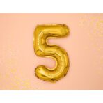 Balon din Folie Metalizata Embo, Figurina Cifra, Tema Aniversare 100 cm, Ambalaj Individual, Pai inclus, Umflare cu Aer sau Heliu, Auriu, Cifra 5 - imagine 2