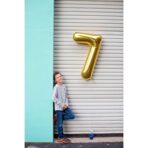 Balon din Folie Metalizata Embo, Figurina Cifra, Tema Aniversare 100 cm, Ambalaj Individual, Pai inclus, Umflare cu Aer sau Heliu, Auriu, Cifra 7 - imagine 6