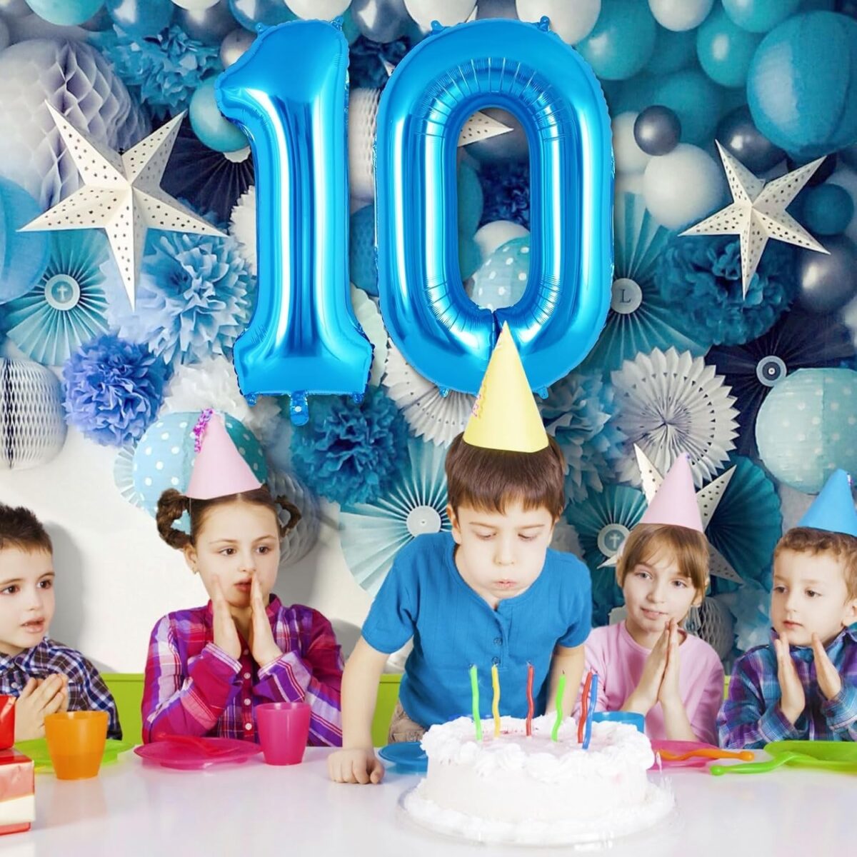 Balon din Folie Metalizata, Embo, Figurina Cifra, Tema Aniversare 100 cm, Ambalaj Individual, Pai inclus, Umflare cu Aer sau Heliu, Albastru, Cifra 0 - imagine 2