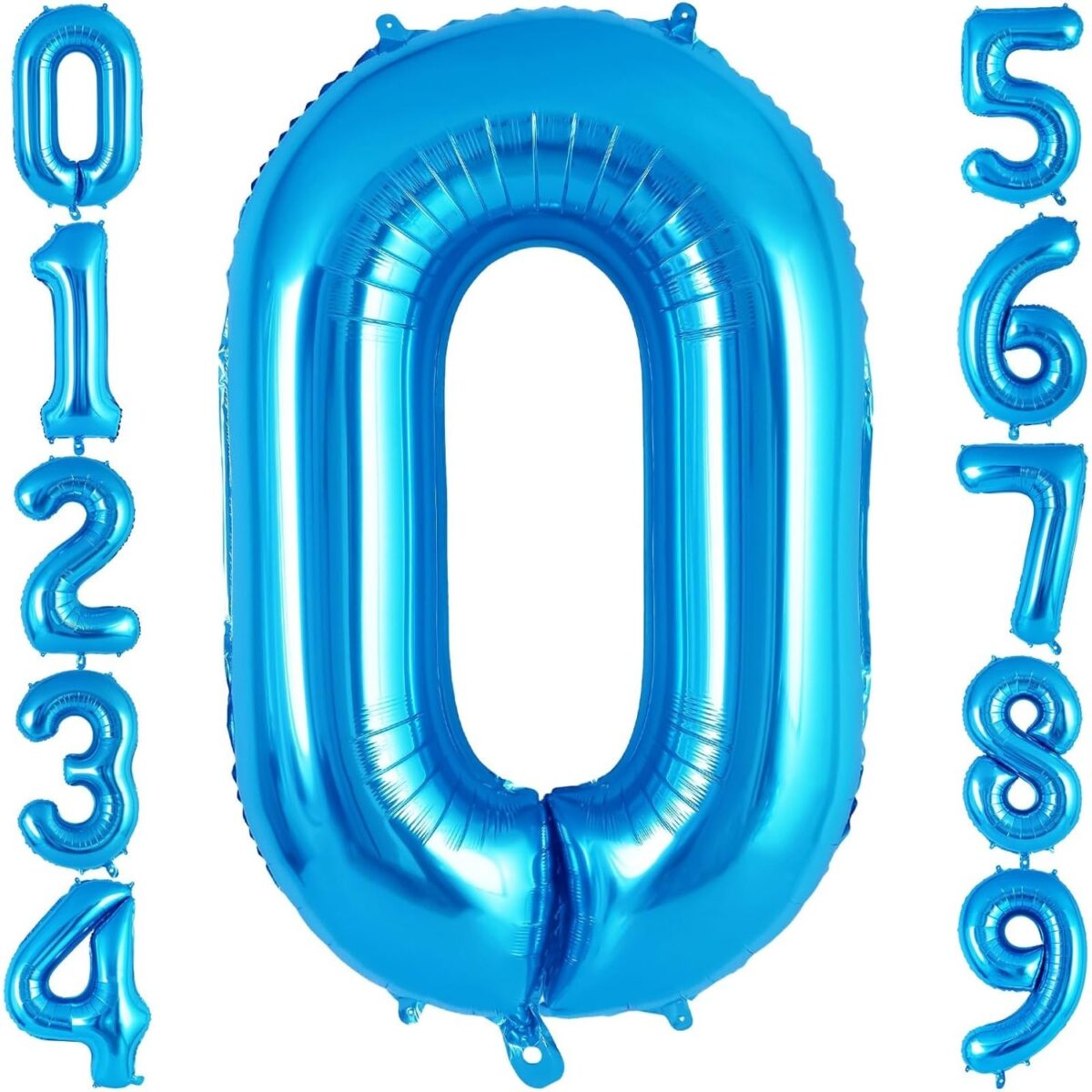 Balon din Folie Metalizata, Embo, Figurina Cifra, Tema Aniversare 100 cm, Ambalaj Individual, Pai inclus, Umflare cu Aer sau Heliu, Albastru, Cifra 0 - imagine 4