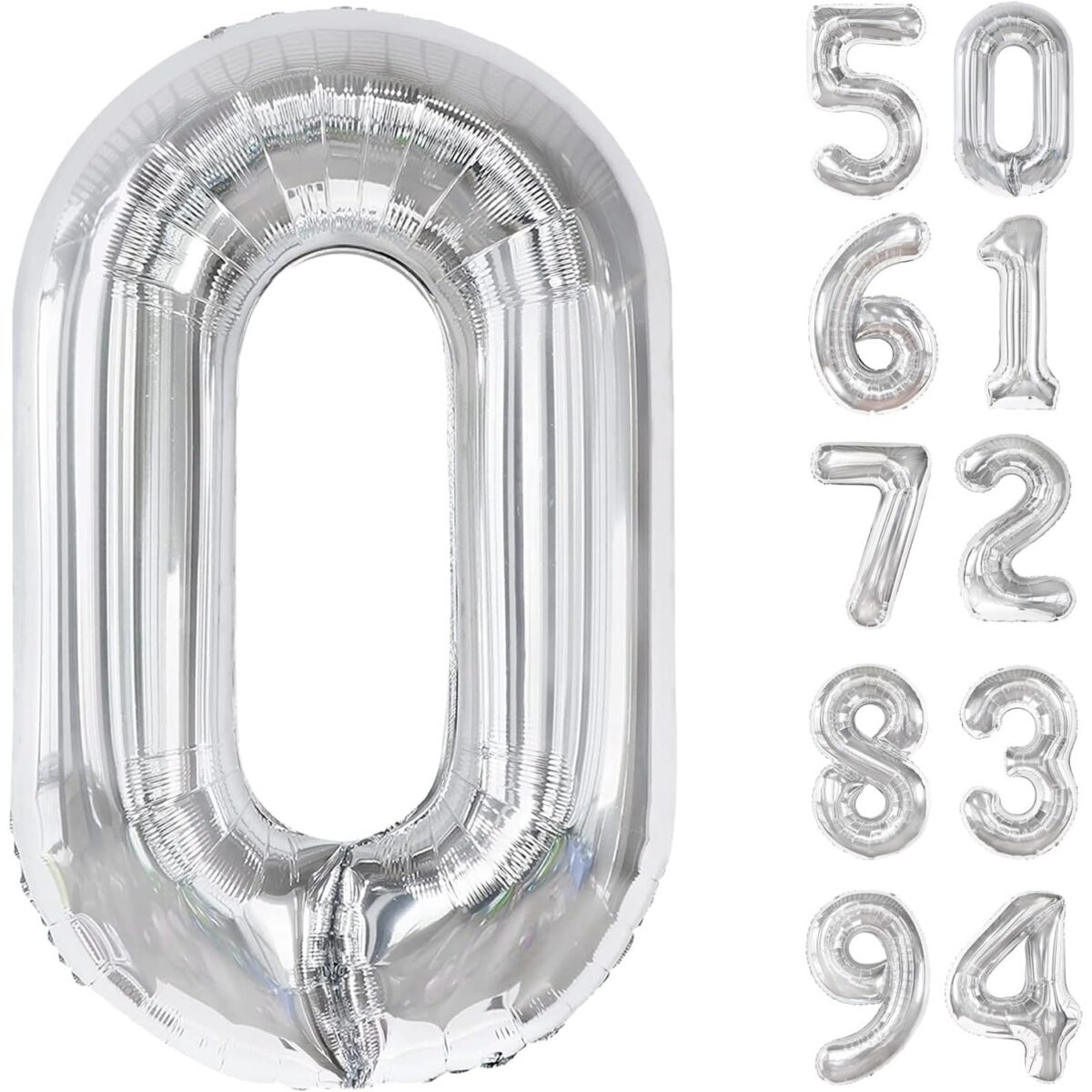 Balon din Folie Metalizata, Embo, Figurina Cifra, Tema Aniversare 100 cm, Ambalaj Individual, Pai inclus, Umflare cu Aer sau Heliu, Argintiu, Cifra 0 - imagine 7