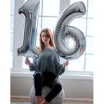 Balon din Folie Metalizata, Embo, Figurina Cifra, Tema Aniversare 100 cm, Ambalaj Individual, Pai inclus, Umflare cu Aer sau Heliu, Argintiu, Cifra 6 - imagine 5