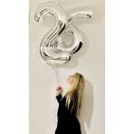 Balon din Folie Metalizata, Embo, Figurina Cifra, Tema Aniversare 100 cm, Ambalaj Individual, Pai inclus, Umflare cu Aer sau Heliu, Argintiu, Cifra 6 - imagine 7