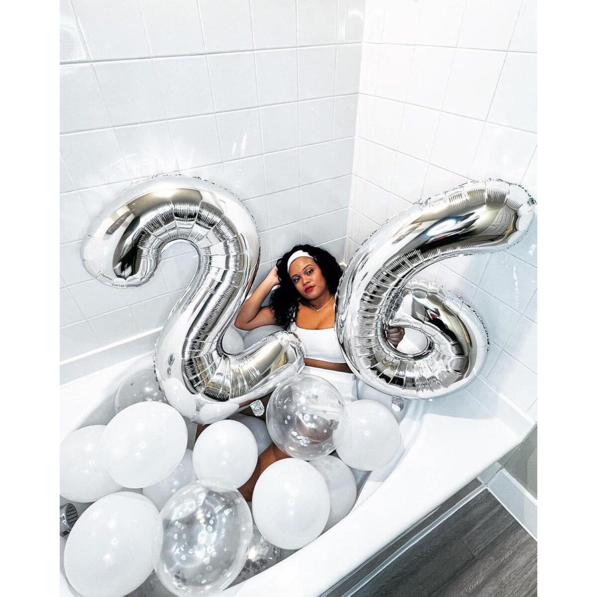 Balon din Folie Metalizata, Embo, Figurina Cifra, Tema Aniversare 100 cm, Ambalaj Individual, Pai inclus, Umflare cu Aer sau Heliu, Argintiu, Cifra 6 - imagine 8