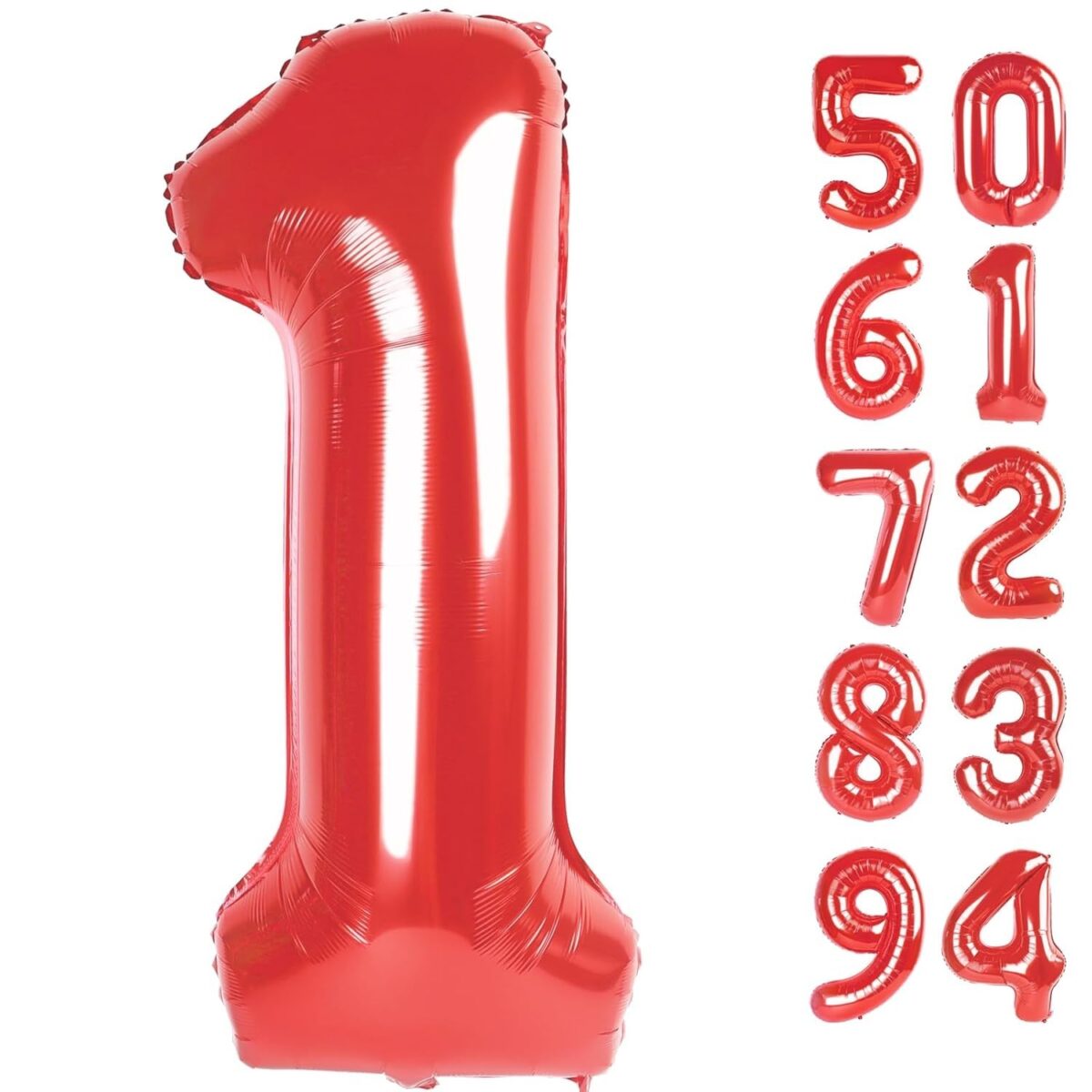 Balon din Folie Metalizata Embo, Figurina Cifra, Tema Aniversare 100 cm, Ambalaj Individual, Pai inclus, Umflare cu Aer sau Heliu, Rosu, Cifra 1 - imagine 5