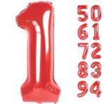 Balon din Folie Metalizata Embo, Figurina Cifra, Tema Aniversare 100 cm, Ambalaj Individual, Pai inclus, Umflare cu Aer sau Heliu, Rosu, Cifra 1 - imagine 5