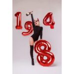 Balon din Folie Metalizata Embo, Figurina Cifra, Tema Aniversare 100 cm, Ambalaj Individual, Pai inclus, Umflare cu Aer sau Heliu, Rosu, Cifra 1 - imagine 6