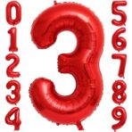 Balon din Folie Metalizata Embo, Figurina Cifra, Tema Aniversare 100 cm, Ambalaj Individual, Pai inclus, Umflare cu Aer sau Heliu, Rosu, Cifra 3 - imagine 4