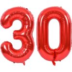 Balon din Folie Metalizata Embo, Figurina Cifra, Tema Aniversare 100 cm, Ambalaj Individual, Pai inclus, Umflare cu Aer sau Heliu, Rosu, Cifra 3 - imagine 5