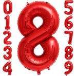 Balon din Folie Metalizata Embo, Figurina Cifra, Tema Aniversare 100 cm, Ambalaj Individual, Pai inclus, Umflare cu Aer sau Heliu, Rosu, Cifra 8 - imagine 5