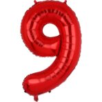 Balon din Folie Metalizata Embo, Figurina Cifra, Tema Aniversare 100 cm, Ambalaj Individual, Pai inclus, Umflare cu Aer sau Heliu, Rosu, Cifra 9 - imagine 2