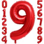 Balon din Folie Metalizata Embo, Figurina Cifra, Tema Aniversare 100 cm, Ambalaj Individual, Pai inclus, Umflare cu Aer sau Heliu, Rosu, Cifra 9 - imagine 4