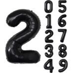 Balon din Folie Metalizata, Embo, Figurina Cifra, Tema Aniversare 100 cm, Ambalaj Individual, Pai inclus, Umflare cu Aer sau Heliu, Negru, Cifra 2 - imagine 4