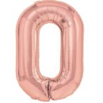 Balon din Folie Metalizata Embo, Figurina Cifra, Tema Aniversare 100 cm, Ambalaj Individual, Pai inclus, Umflare cu Aer sau Heliu, Coral, Rose, Cifra 0