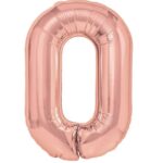 Balon din Folie Metalizata Embo, Figurina Cifra, Tema Aniversare 100 cm, Ambalaj Individual, Pai inclus, Umflare cu Aer sau Heliu, Coral, Rose, Cifra 0