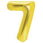 Balon din Folie Metalizata Embo, Figurina Cifra, Tema Aniversare 100 cm, Ambalaj Individual, Pai inclus, Umflare cu Aer sau Heliu, Auriu, Cifra 7