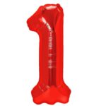 Balon din Folie Metalizata Embo, Figurina Cifra, Tema Aniversare 100 cm, Ambalaj Individual, Pai inclus, Umflare cu Aer sau Heliu, Rosu, Cifra 1