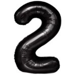 Balon din Folie Metalizata, Embo, Figurina Cifra, Tema Aniversare 100 cm, Ambalaj Individual, Pai inclus, Umflare cu Aer sau Heliu, Negru, Cifra 2