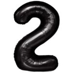 Balon din Folie Metalizata, Embo, Figurina Cifra, Tema Aniversare 100 cm, Ambalaj Individual, Pai inclus, Umflare cu Aer sau Heliu, Negru, Cifra 2