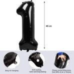 Balon din Folie Metalizata Embo, Figurina Cifra, Tema Aniversare 40 cm, Ambalaj Individual, Pai inclus, Umflare cu Aer sau Heliu, Negru, Cifra 1 - imagine 8