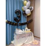 Balon din Folie Metalizata Embo, Figurina Cifra, Tema Aniversare 40 cm, Ambalaj Individual, Pai inclus, Umflare cu Aer sau Heliu, Negru, Cifra 3 - imagine 2