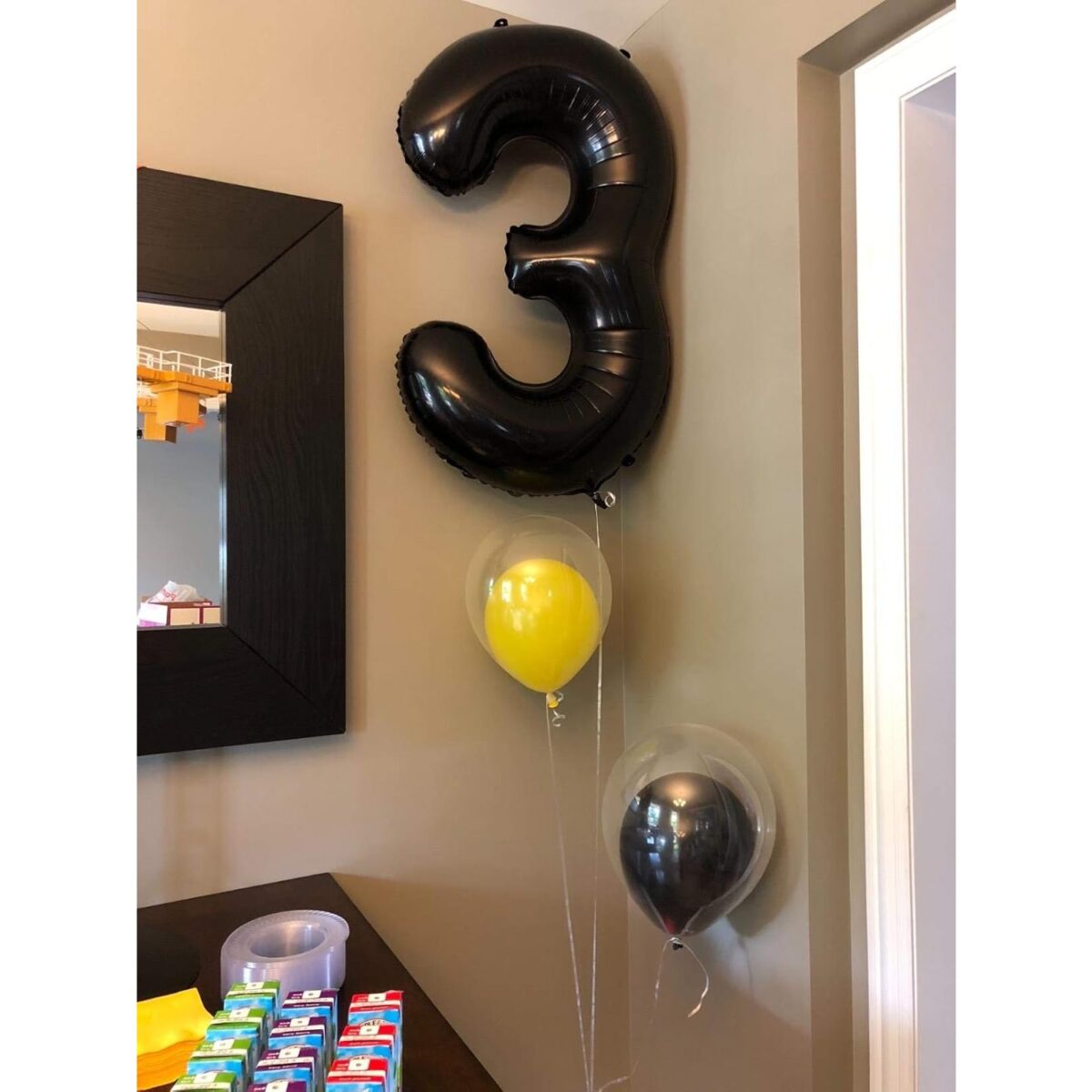 Balon din Folie Metalizata Embo, Figurina Cifra, Tema Aniversare 40 cm, Ambalaj Individual, Pai inclus, Umflare cu Aer sau Heliu, Negru, Cifra 3 - imagine 3