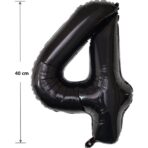 Balon din Folie Metalizata Embo, Figurina Cifra, Tema Aniversare 40 cm, Ambalaj Individual, Pai inclus, Umflare cu Aer sau Heliu, Negru, Cifra 4 - imagine 2