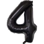 Balon din Folie Metalizata Embo, Figurina Cifra, Tema Aniversare 40 cm, Ambalaj Individual, Pai inclus, Umflare cu Aer sau Heliu, Negru, Cifra 4 - imagine 4