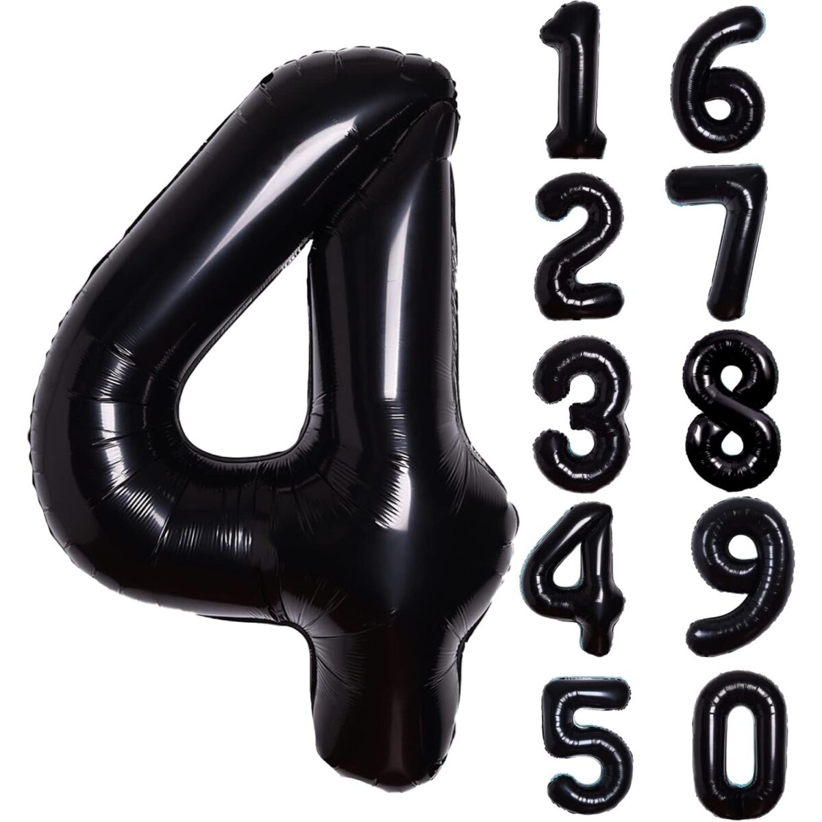 Balon din Folie Metalizata Embo, Figurina Cifra, Tema Aniversare 40 cm, Ambalaj Individual, Pai inclus, Umflare cu Aer sau Heliu, Negru, Cifra 4 - imagine 7