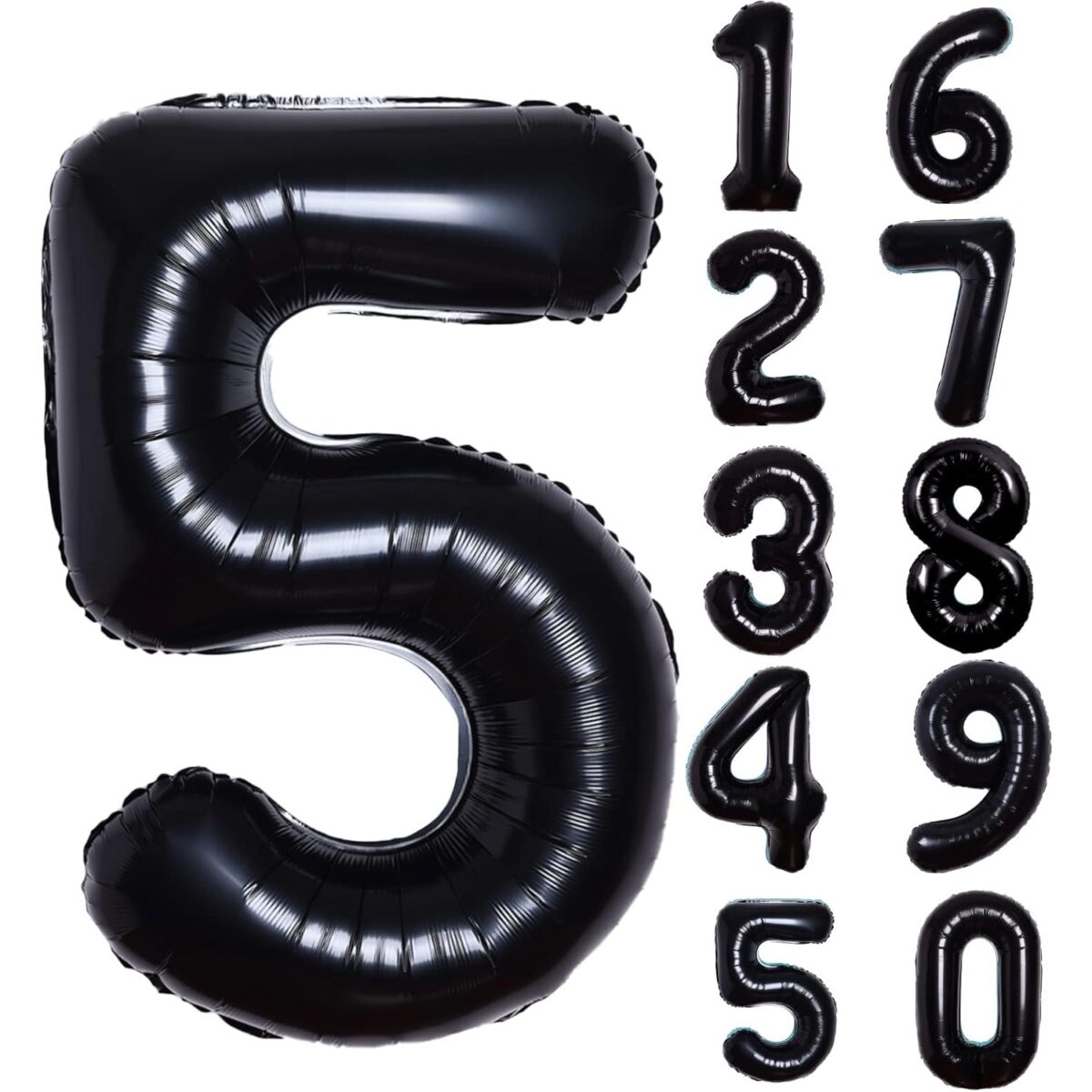 Balon din Folie Metalizata Embo, Figurina Cifra, Tema Aniversare 40 cm, Ambalaj Individual, Pai inclus, Umflare cu Aer sau Heliu, Negru, Cifra 5 - imagine 6