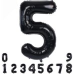Balon din Folie Metalizata Embo, Figurina Cifra, Tema Aniversare 40 cm, Ambalaj Individual, Pai inclus, Umflare cu Aer sau Heliu, Negru, Cifra 5 - imagine 8