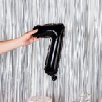 Balon din Folie Metalizata Embo, Figurina Cifra, Tema Aniversare 40 cm, Ambalaj Individual, Pai inclus, Umflare cu Aer sau Heliu, Negru, Cifra 7 - imagine 3