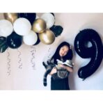 Balon din Folie Metalizata Embo, Figurina Cifra, Tema Aniversare 40 cm, Ambalaj Individual, Pai inclus, Umflare cu Aer sau Heliu, Negru, Cifra 9 - imagine 4