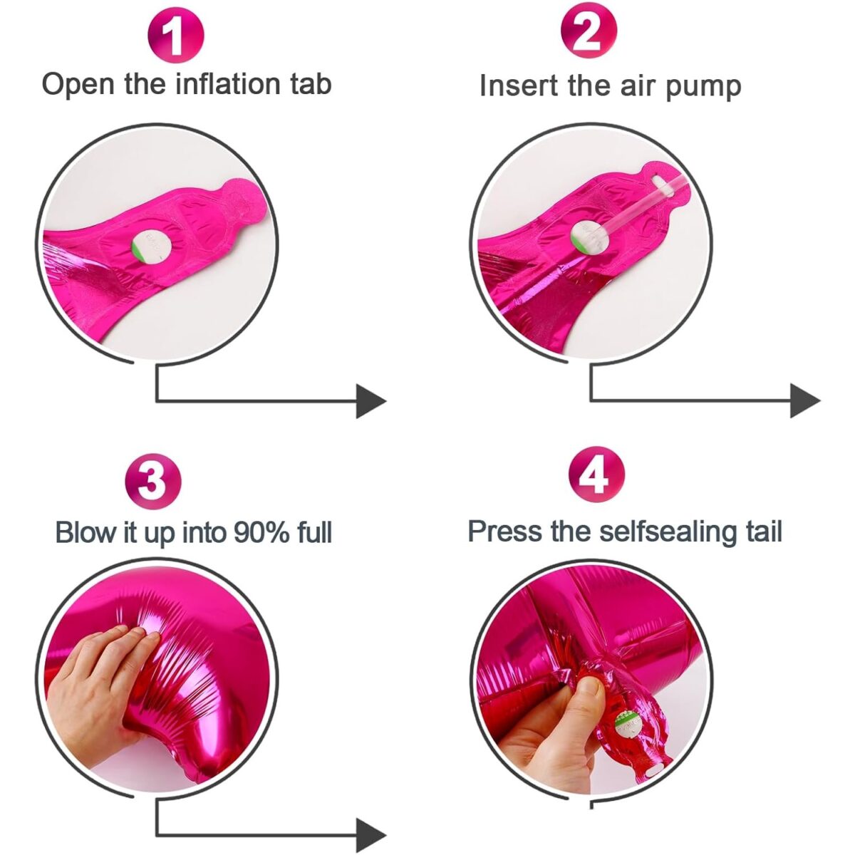 Balon din Folie Metalizata Embo, Figurina Cifra, Tema Aniversare 40 cm, Ambalaj Individual, Pai inclus, Umflare cu Aer sau Heliu, Roz, Cifra 4 - imagine 2