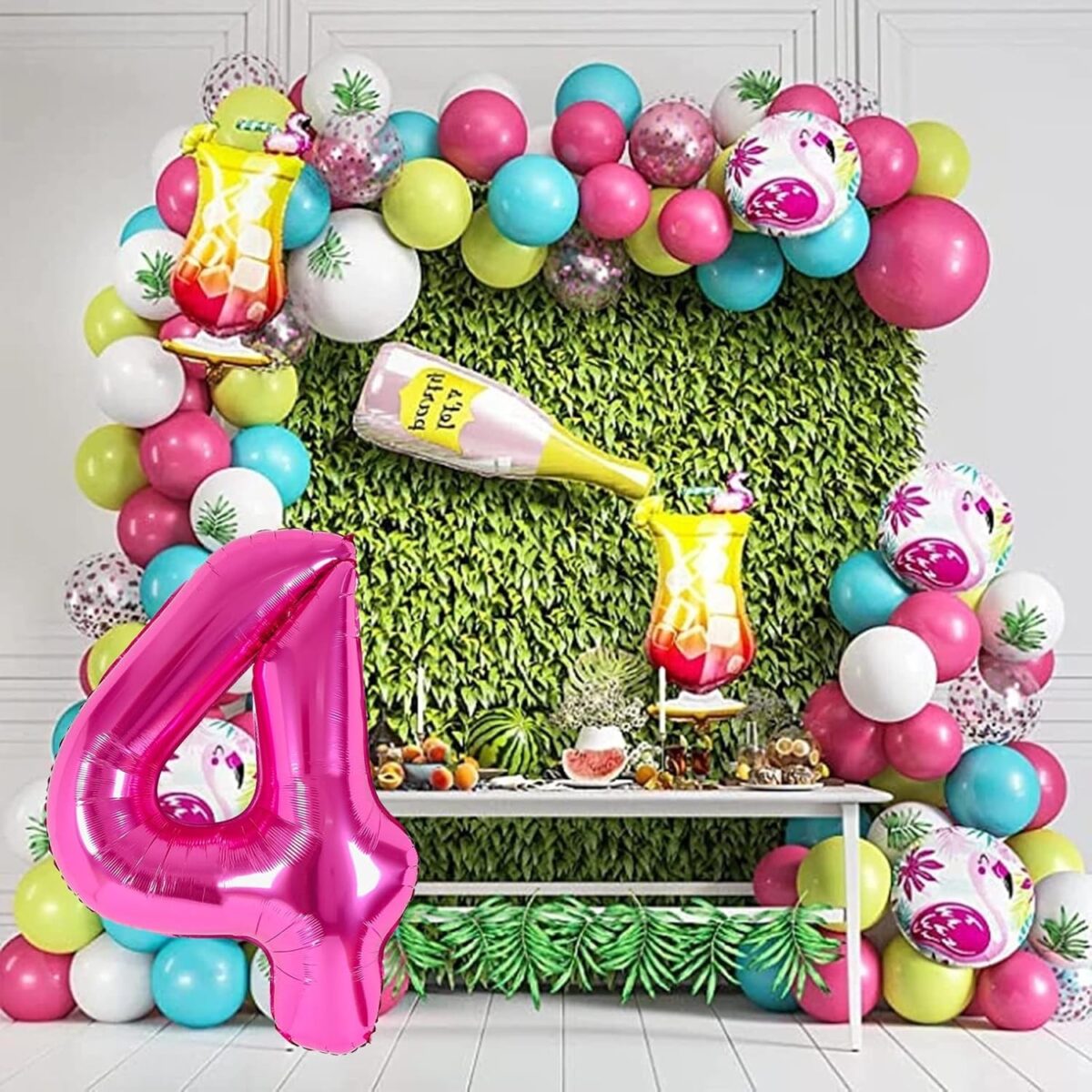 Balon din Folie Metalizata Embo, Figurina Cifra, Tema Aniversare 40 cm, Ambalaj Individual, Pai inclus, Umflare cu Aer sau Heliu, Roz, Cifra 4 - imagine 5