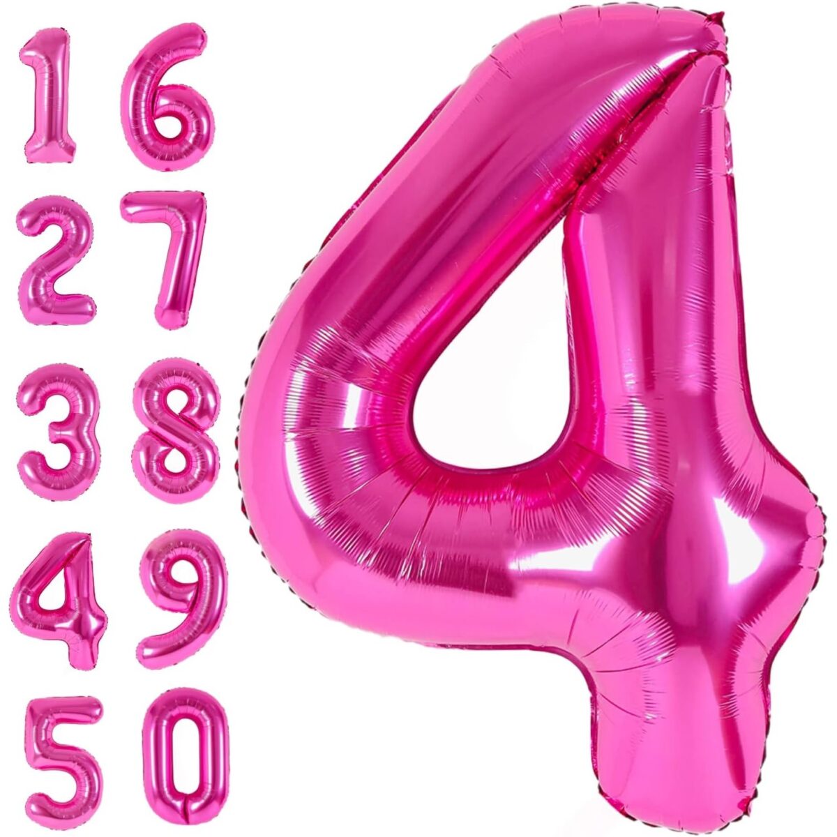 Balon din Folie Metalizata Embo, Figurina Cifra, Tema Aniversare 40 cm, Ambalaj Individual, Pai inclus, Umflare cu Aer sau Heliu, Roz, Cifra 4 - imagine 6