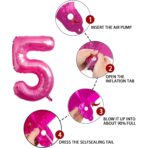 Balon din Folie Metalizata Embo, Figurina Cifra, Tema Aniversare 40 cm, Ambalaj Individual, Pai inclus, Umflare cu Aer sau Heliu, Roz, Cifra 5 - imagine 5