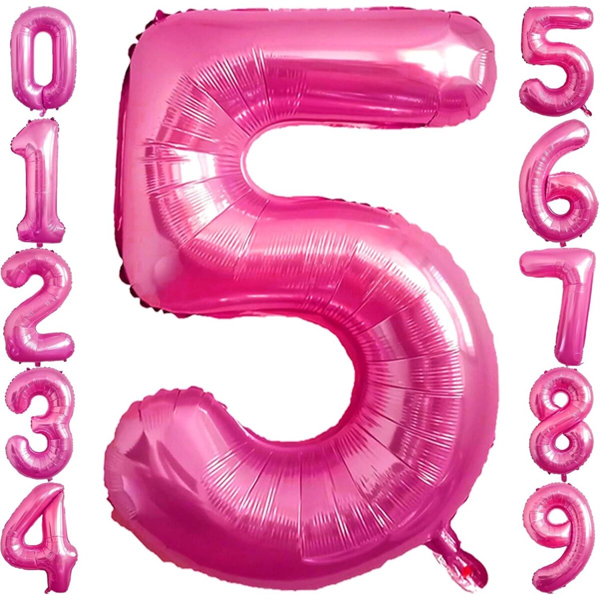 Balon din Folie Metalizata Embo, Figurina Cifra, Tema Aniversare 40 cm, Ambalaj Individual, Pai inclus, Umflare cu Aer sau Heliu, Roz, Cifra 5 - imagine 6