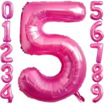 Balon din Folie Metalizata Embo, Figurina Cifra, Tema Aniversare 40 cm, Ambalaj Individual, Pai inclus, Umflare cu Aer sau Heliu, Roz, Cifra 5 - imagine 6