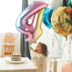 Balon din Folie Metalizata Embo, Figurina Cifra, Tema Aniversare 40 cm, Ambalaj Individual, Pai inclus, Umflare cu Aer sau Heliu, Multicolor, Cifra 4 - imagine 2
