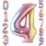 Balon din Folie Metalizata Embo, Figurina Cifra, Tema Aniversare 40 cm, Ambalaj Individual, Pai inclus, Umflare cu Aer sau Heliu, Multicolor, Cifra 4 - imagine 3