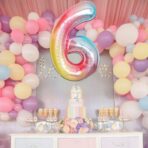 Balon din Folie Metalizata Embo, Figurina Cifra, Tema Aniversare 40 cm, Ambalaj Individual, Pai inclus, Umflare cu Aer sau Heliu, Multicolor, Cifra 6 - imagine 2