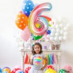Balon din Folie Metalizata Embo, Figurina Cifra, Tema Aniversare 40 cm, Ambalaj Individual, Pai inclus, Umflare cu Aer sau Heliu, Multicolor, Cifra 6 - imagine 3